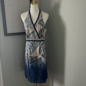 Style & Co. Blue and Cream Halter Dress